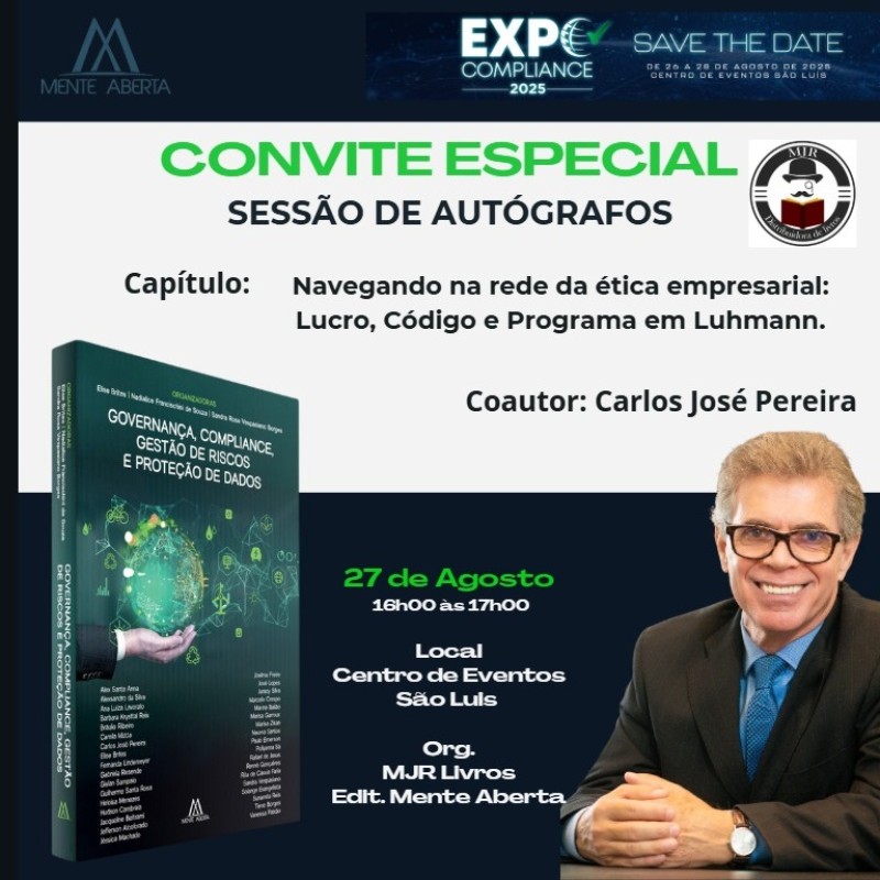 Sessão de autógrafos do livro Governança compliance gestão de riscos e proteção de dados